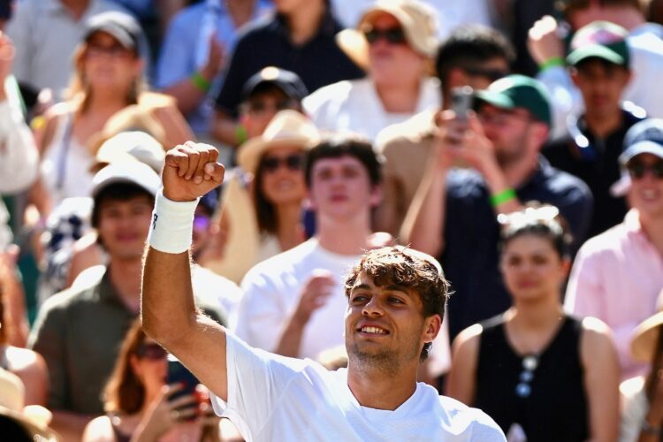 Soccer celebration for Cobolli at Wimbledon